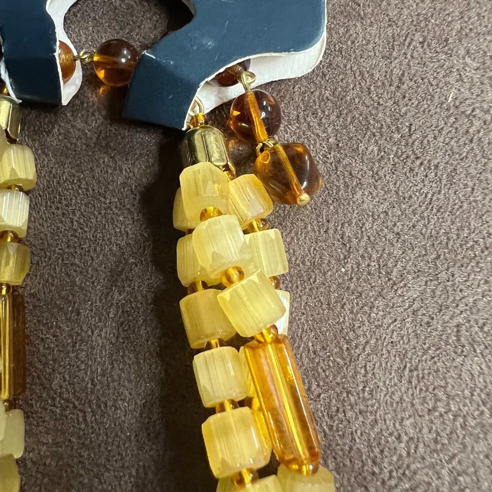 Vintage Amber Square Beads Multistrand Necklace